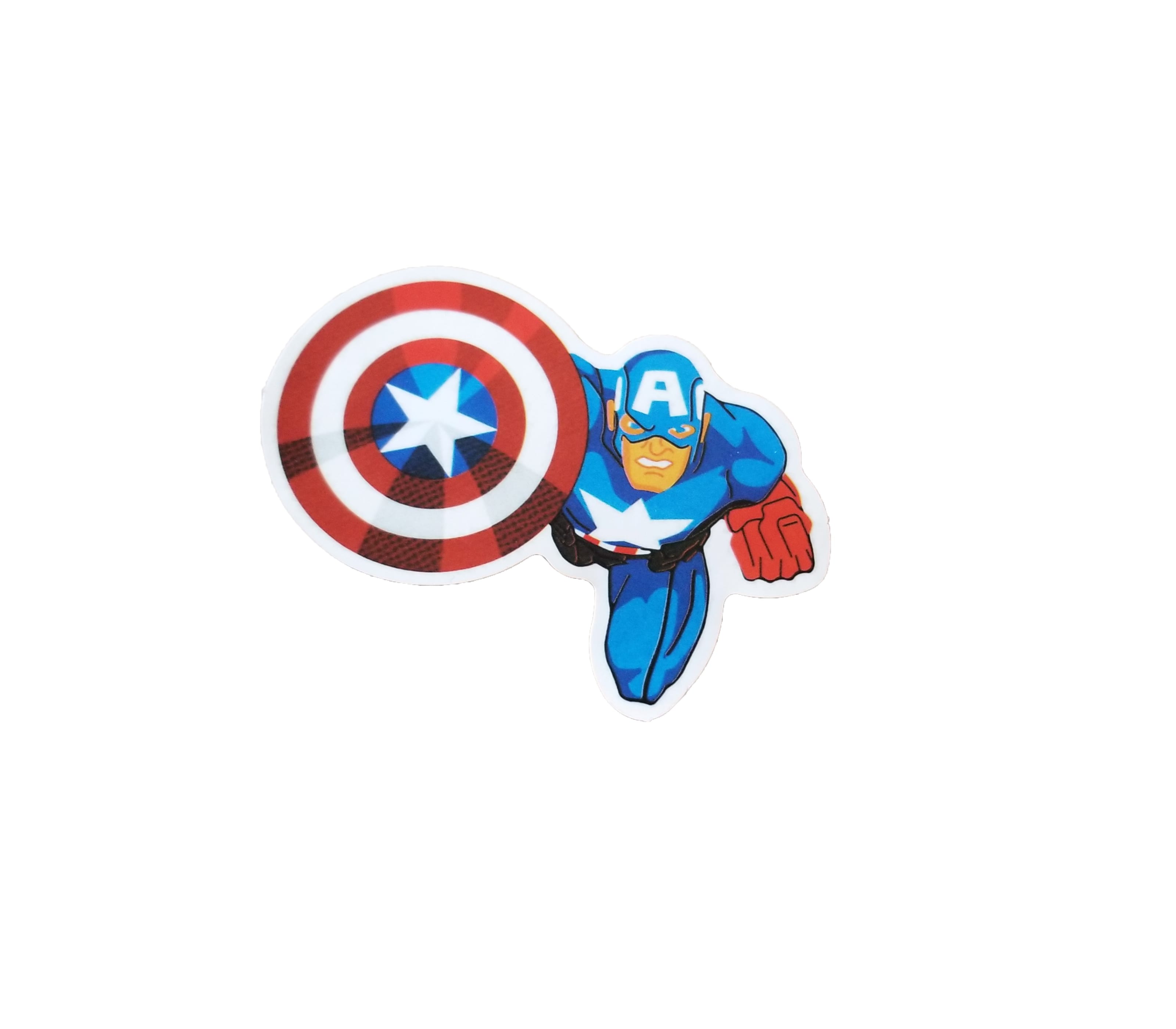 captain america read to attack. Has shield in one hand and fist in the other.