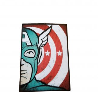 half of Captain america's face, with his shield in the background
